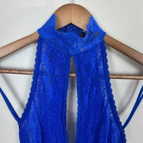 Vintage Andrea Kristoff Escante Lace Teddy M Blue Halter Cutout Sexy Size M