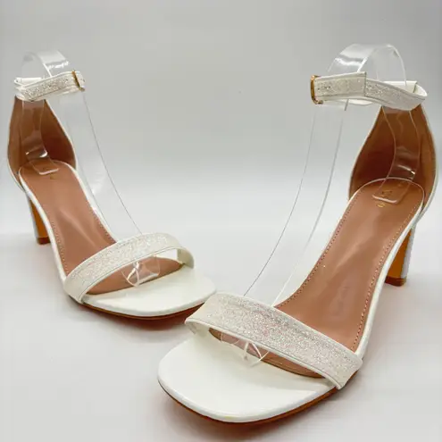 Allegra K Heels Womens 9 Cream Glitter Ankle Strap Heels Party Dress Shoes