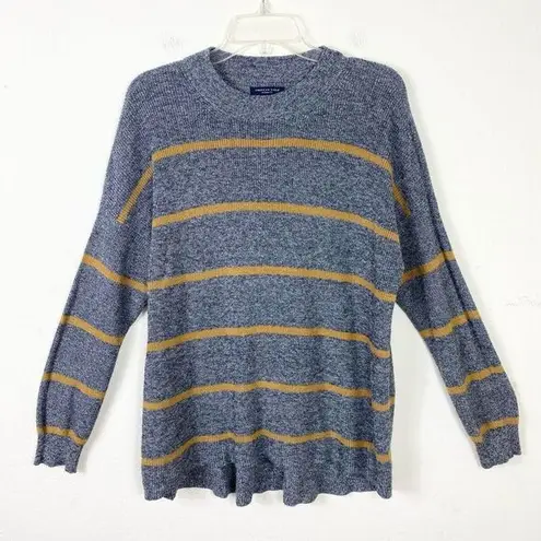 American Eagle  Grey & Tan Striped Knit Crewneck Jegging Fit Sweater Size M