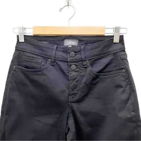 NYDJ Briella Black Denim Roll Cuff Snap Fly Long Bermuda Shorts Women’s Size 00