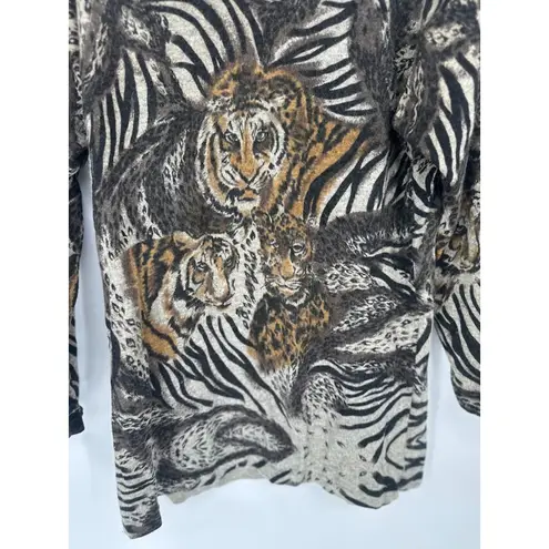 Vintage Michelle Nichole Tiger Sweater Lambswool Angora Animal Jungle Size Large Black