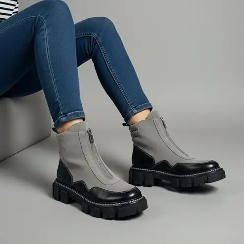 Marc Fisher  Deric Lug Sole Bootie In Grey/Black Suede Leather Sz 8 NEW - Image 1