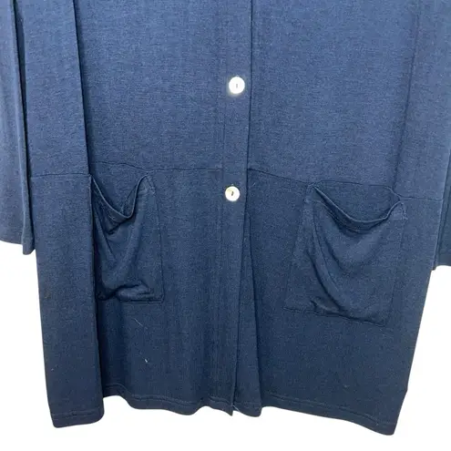 YALA LESLIE LONG SLEEVE OVERSIZE BAMBOO CARDIGAN SLOUCH POCKETS BLUE WOMEN S/M