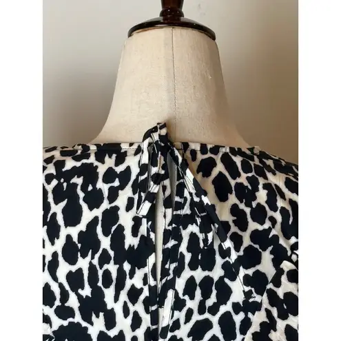Sandy Liang Dress Women XXS Black White Cotton Leopard Print Ruffle Midi NWT