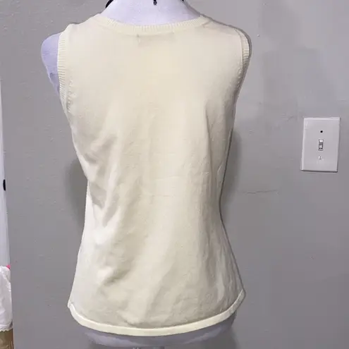 Bogari Cream Knit Sleeveless Top Embroidered Neckline Soft Stretchy Size M