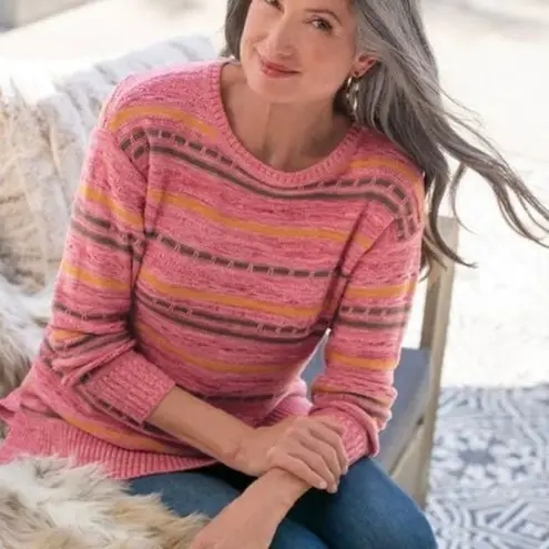 Soft Surroundings Lisabetta Art Stripe Dusty Cedar Pink Sweater 1X - Image 1