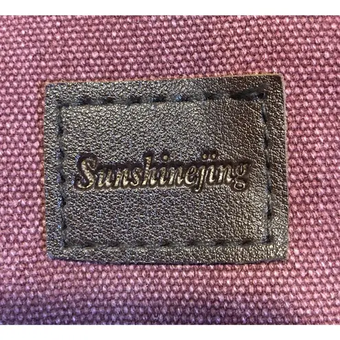 SunshineJing Women's Canvas Shoulder Tote Bag Rose/Brown Handles - Image 9