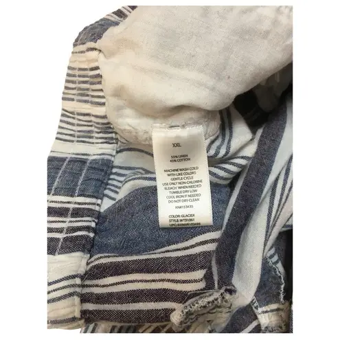 Lounge Beach Lunch Pants Womens XXL Striped Linen Capri Pull On Pockets Blue