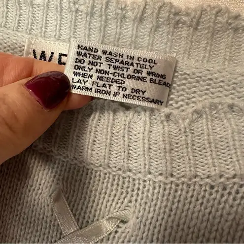 Vintage Western Connection Sweater Sz S Blue Pointelle Ribbon Bouquet Floral