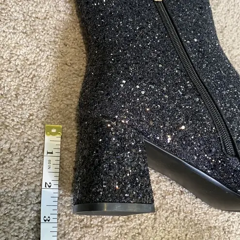 Women’s Black Glitter Covered Chunky Heeled Party Boots with Zipper Size 11