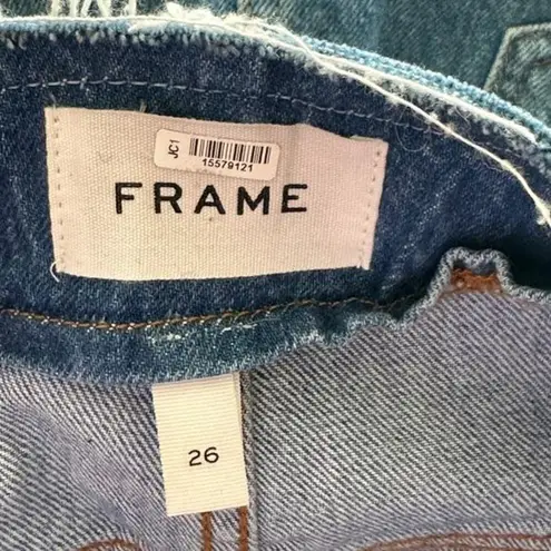 Frame Sea Cut Off Waist Maxi Jean Denim Skirt Raw Hem Blue Front Slit 26