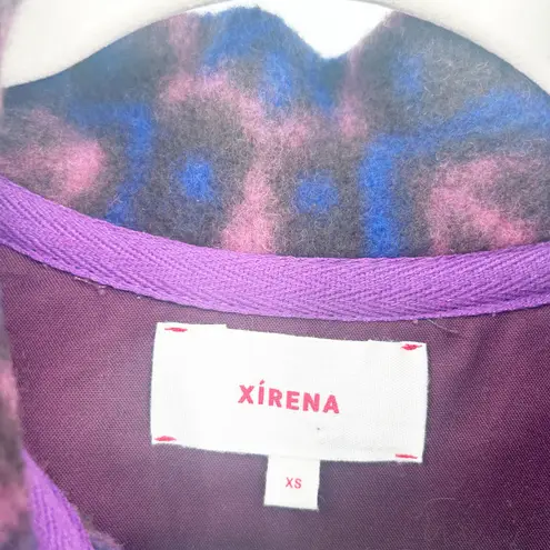 Xirena Womens Geometric Print Caden Half Snap Cozy Wool Blend Fleece Jacket XS Blue