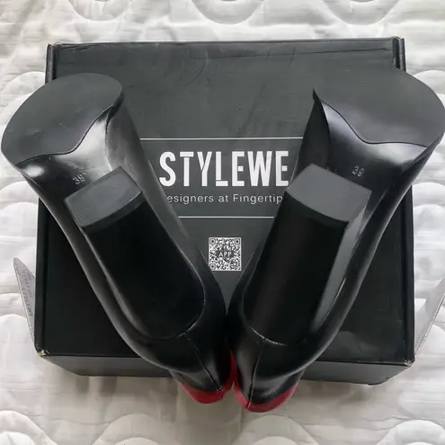 StyleWe Black and Red Leather Glossy Heels Size 8