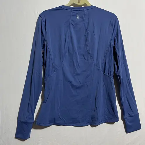 Spyder Active Top Womens Medium Blue Nylon Stretch Side Zip Long Sleeve Pullover