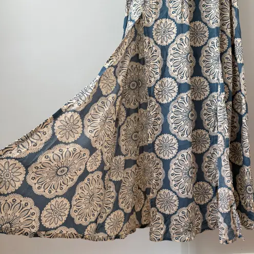 Tiare Hawaii Blue Floral Smocked Maxi Dress One Size NWOT