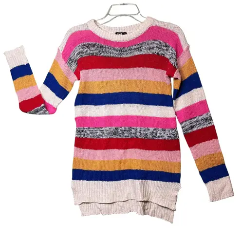 Love by Marcy Sweater Womens Small Multicolor Stripe Crewneck Pullover Tunic Pink