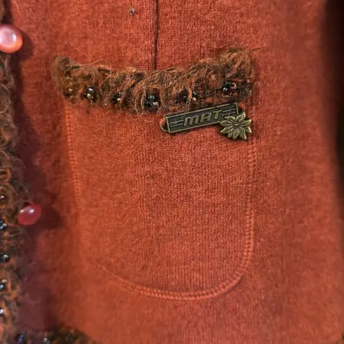Mat Collection Orange Brown Beaded Cropped Pure Wool Jacket Blazer Small