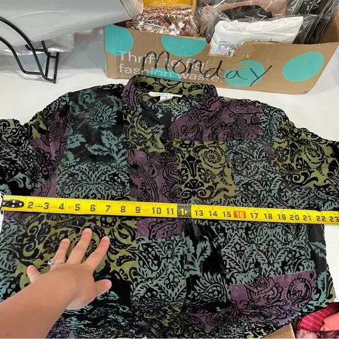 Vintage Caroline Rose Silk Sheer Velvet Duster Tunic Artsy Top Womens XL Black