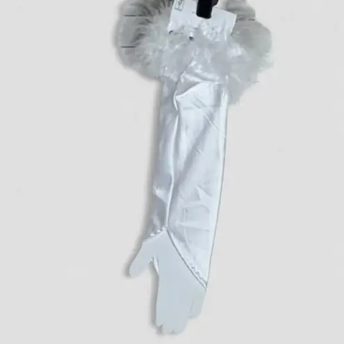 NWT Feathered Wrist Trim Fingerless Gloves Angel Costume Accessory White OS