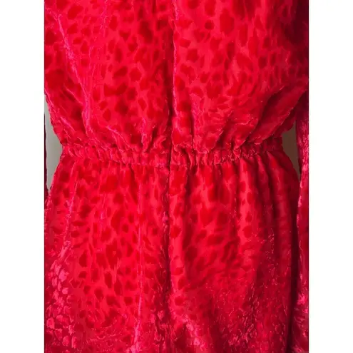 The Kooples Dress Women Large Red Velvet Animal Print Puff Sleeve Mini Party