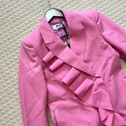 $605 NWT MSGM HALF LINED DOUBLE BREASTED BLAZER WITH RUFFLED Size 40 Pink Coat