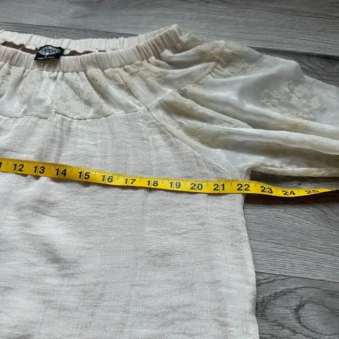 Cal Style Tunic Dress Off the Shoulder 3/4 Lace Sleeve Beige Boho Chic Festival Tan Size L