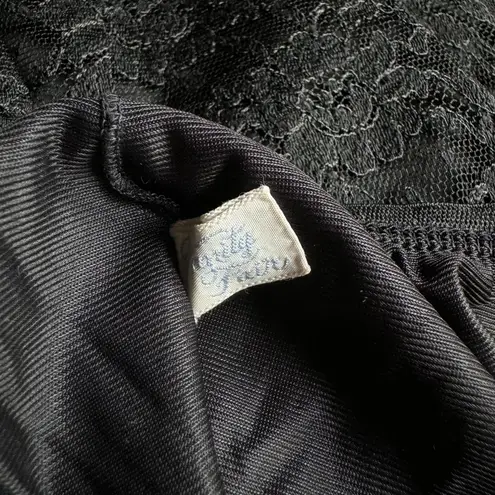 Vanity Fair Black Nylon Slip Midi Skirt With Lace Trim