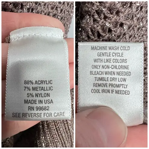 Metallic Open Knit Tunic Sweater Made in USA Size Medium Large Brown