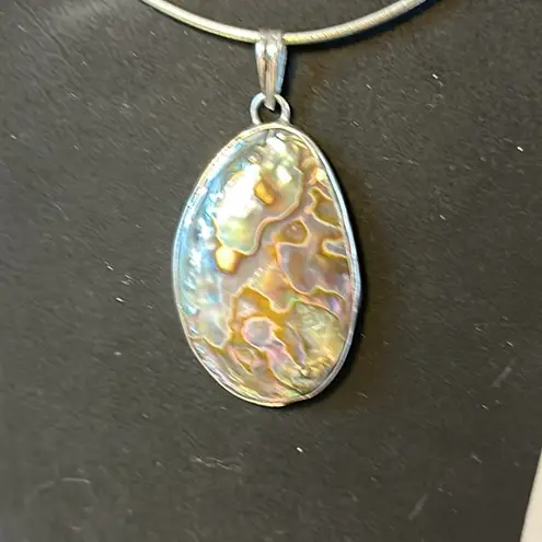 18 inch abalone platinum over sterling silver large pendant on Omega necklace..