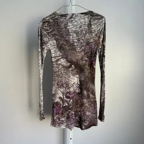 Gavriel LA VTG Y2K Bling Baby Tee Floral Rhinestone Long Sleeve Top Medium Purple