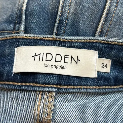 Hidden Jeans Happi Medium Wash Frayed Hem Cargo Crop Flare Size 24