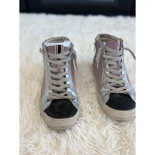 Glitter Star High Top Sneakers Silver Lilac Black Accent Distressed Size 10