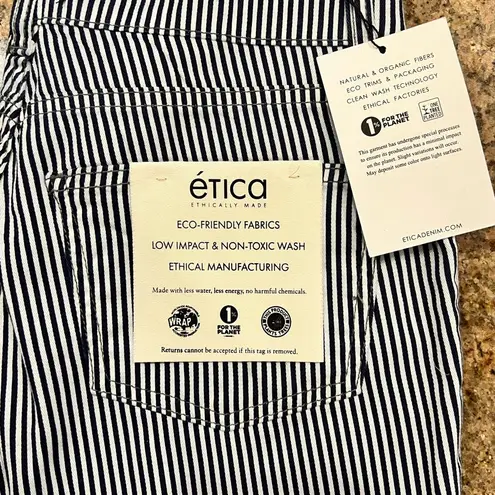Etica Blue and White Skinny Jeans with Pinstripe Pattern Size 27/28 NWT