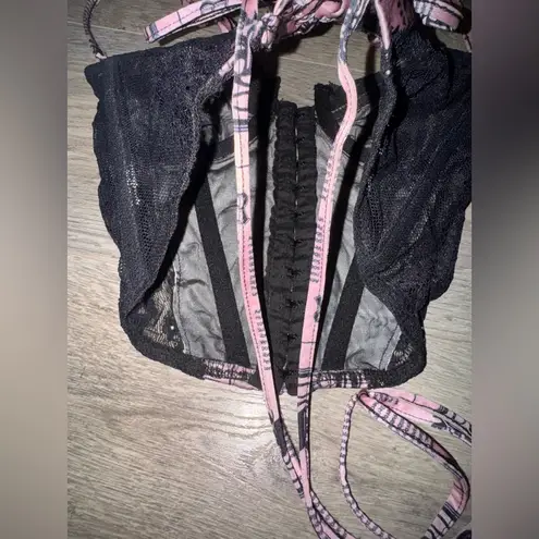 Edikted Pink Lace Newspaper Corset Top XS