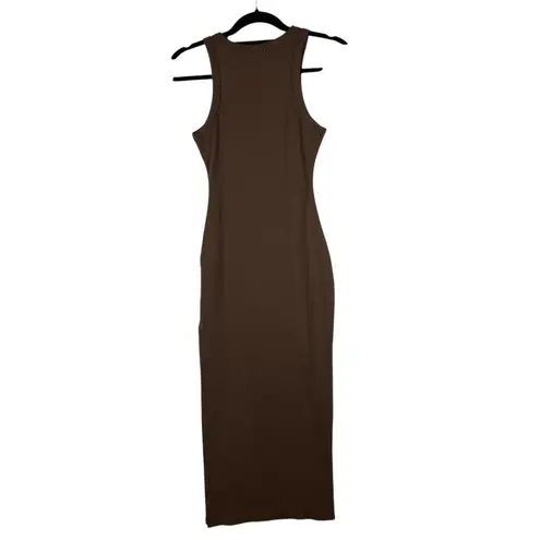 Meshki Dress Women's Small Brown Ribbed Knit Side Slit Bodycon Sleeveless