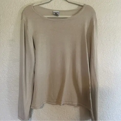 Chico's Light Beige Gold Metallic XL Long Sleeve Shimmer Sweater 3