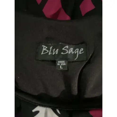 Blue Sage Abstract Print Cap Elastic Sleeve Empire Pleated Scoop Blouse Size L Red Size L