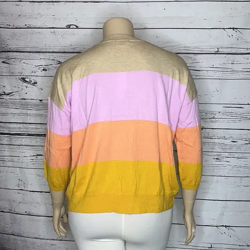 Lilla P NWT Size XL Colorblock Stripe 3/4 Sleeve Silk Blend Sweater Top