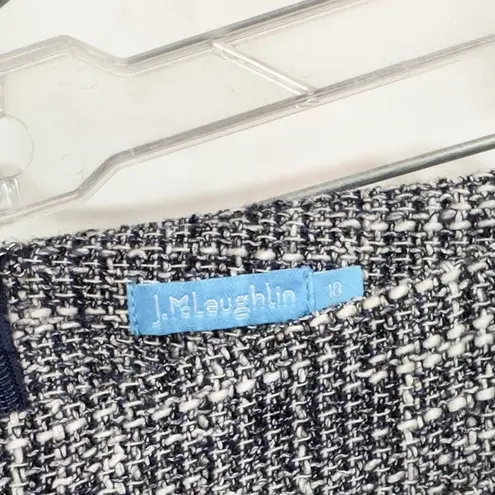 J. McLaughlin Size 10 Skirt Tweed Blue White Fringe Lined Back Zip Career 431