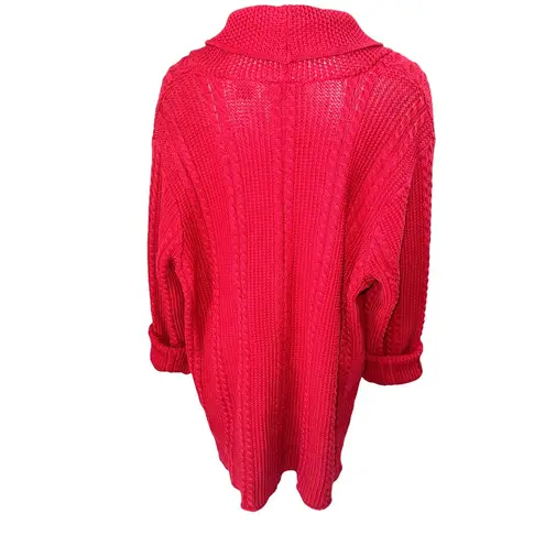 Jeanne Pierre Woman 2X Red Cotton Cable Knit Sweater Shawl Collar Cozy Citycore