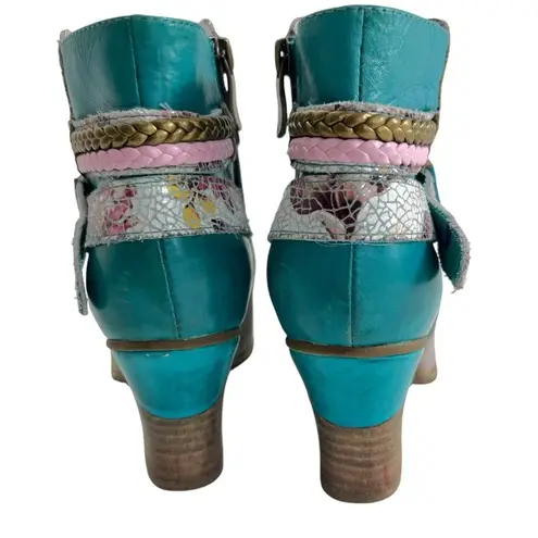 L’ARTISTE GAVIVA TURQUOISE LEATHER ANKLE BOOT Blue Size 7
