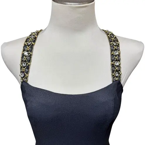 Gunne Sax Jessica McClintock Jeweled Mini Dress Black Gold Rhinestone 7/8