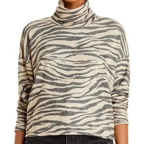 LNA Revolve Aliza Turtleneck Top Ribbed Knit Zebra Animal Print Top- Size Large