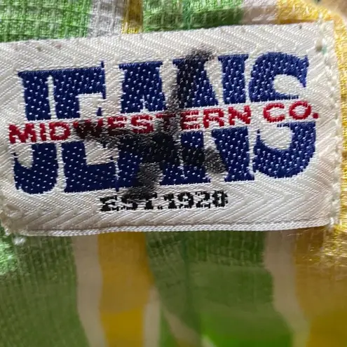 Vintage 80s Striped Wrap Front Skort Patterned Cotton Lime Green Yellow Womens M Size M