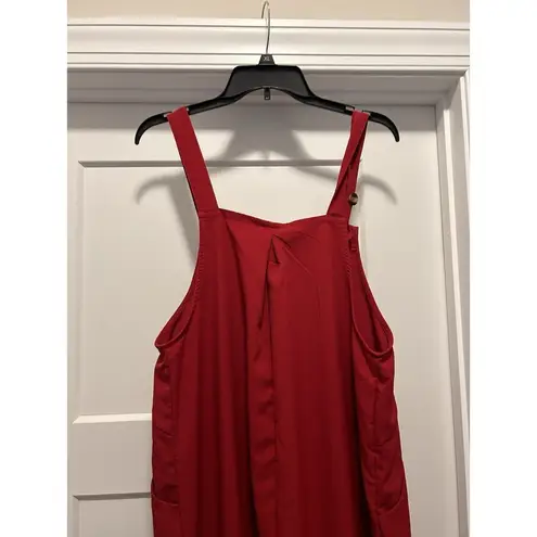 Women's Bib Overalls Sleeveless Loose Wide Leg Jumpsuits Rompers Pockets Size XL Red