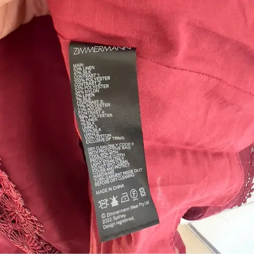 Zimmermann NWT Kaleidoscope Doily Ruffle Mini Dress in Burgundy Red