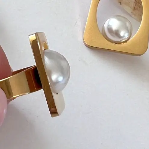 18K Gold Plated Pearl chunky Necklace SET Stainless Steel Womens Jewelry