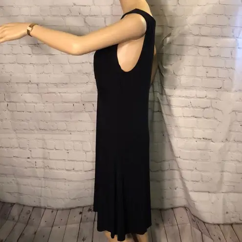 Lucy & Laurel Black Dress Flippy Skirt Deep Vneck Flawed Large