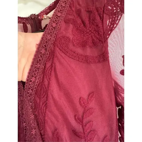 Art Ephect Womens Embroider Crochet Floral Sheer Maxi Dress sz S Whimsigoth Boho Red