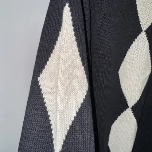 Vtg 80's 90's Y2K Contempo Casuals Black Ivory Harlequin Tunic Sweater Women's M Size M